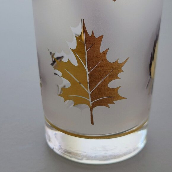 MCM Libbey Golden Foliage Tumbler Set of 2, Gold Leaves & Rim on Frosted Glass - Picture 8 of 11